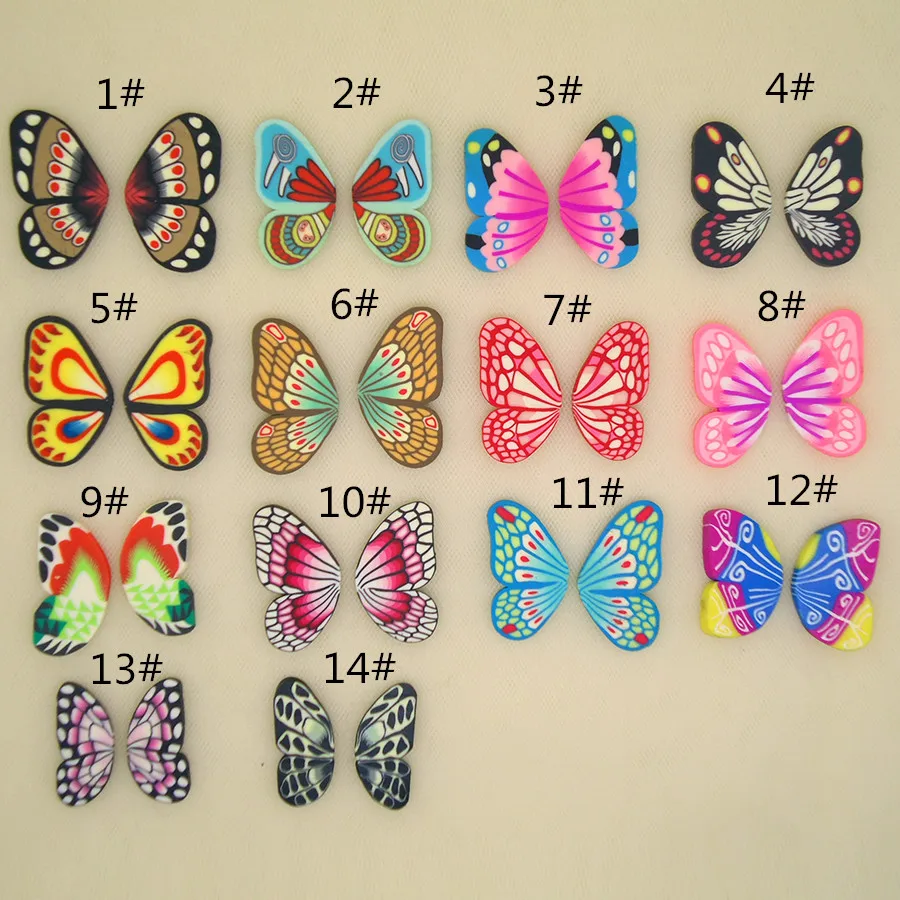 20pairs/lot Polymer Clay Butterfly Wing Slice Colorful For Diy Hair Jewelry Scrapbook Crafts Flowerpot Frame Creative Decoration