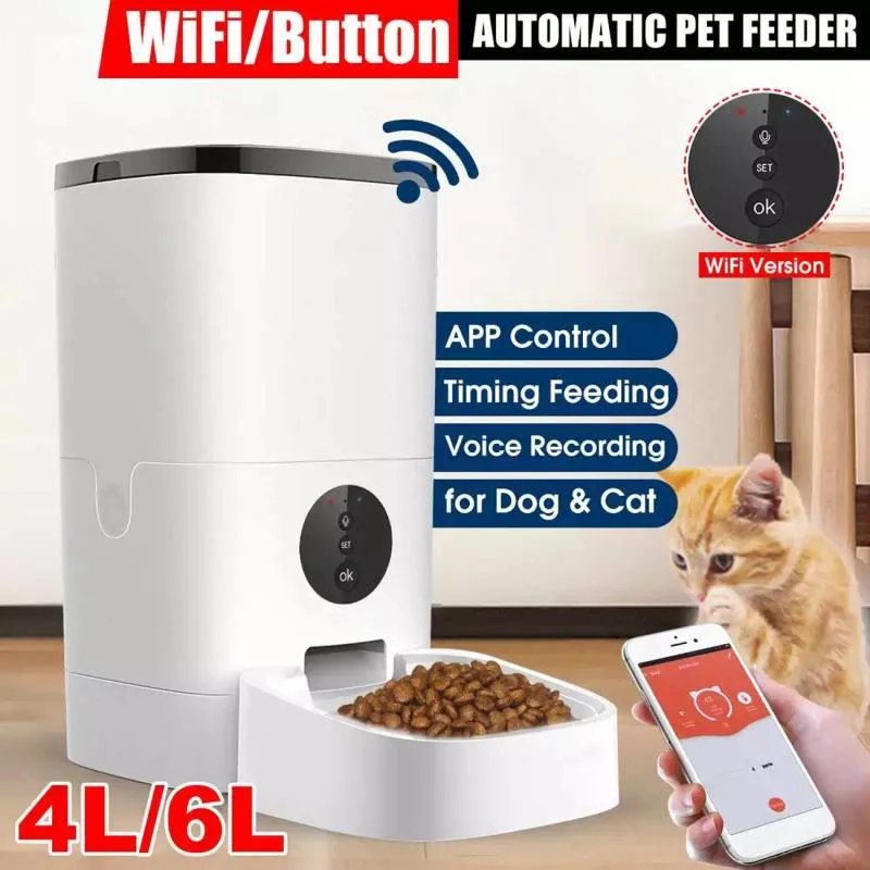 

4/6LWifi Видео версия Pet автоматическая кормушка устройство Smart дозатор корма для домашних животных приложение Управление голос Запись сроки кота собаки пищевая миска