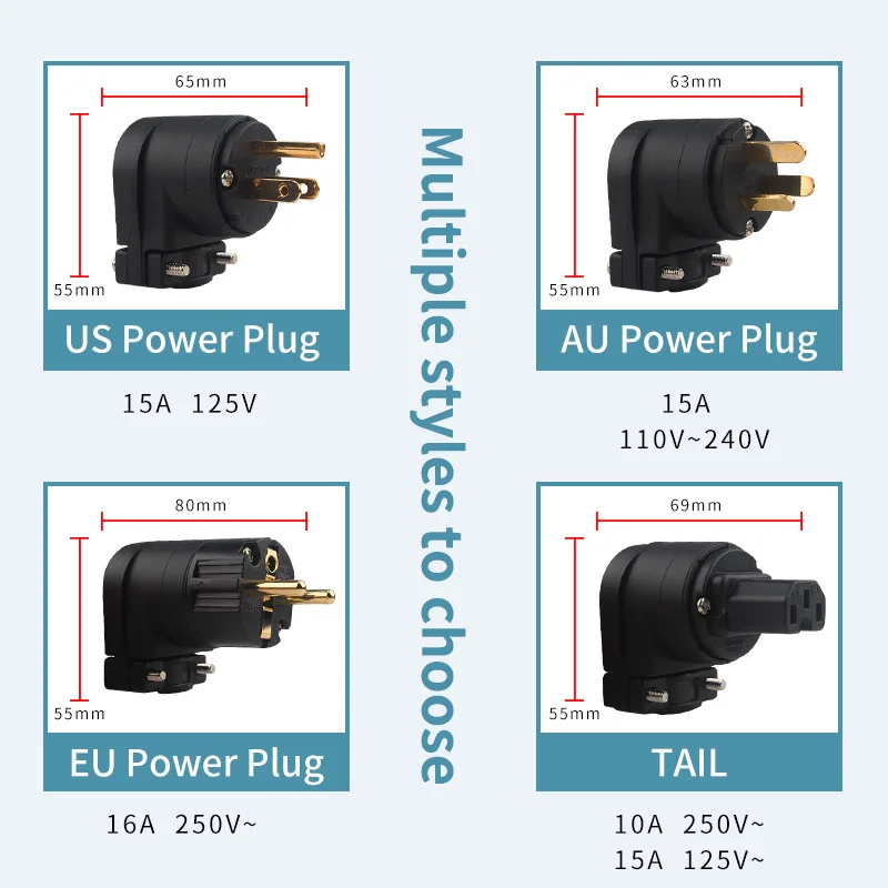 Moc dźwięku HiFi wtyczka pozłacana w kształcie litery L miedziana IEC złącze EU/US/AU Adapter wzmacniacza mocy