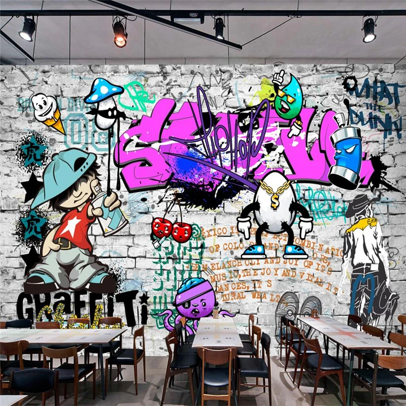 Custom Mural 3d Wallpaper Fashion Style Trend Street Art Graffiti Brick Wall Background Wall Living room bedroom Restaurant Обои