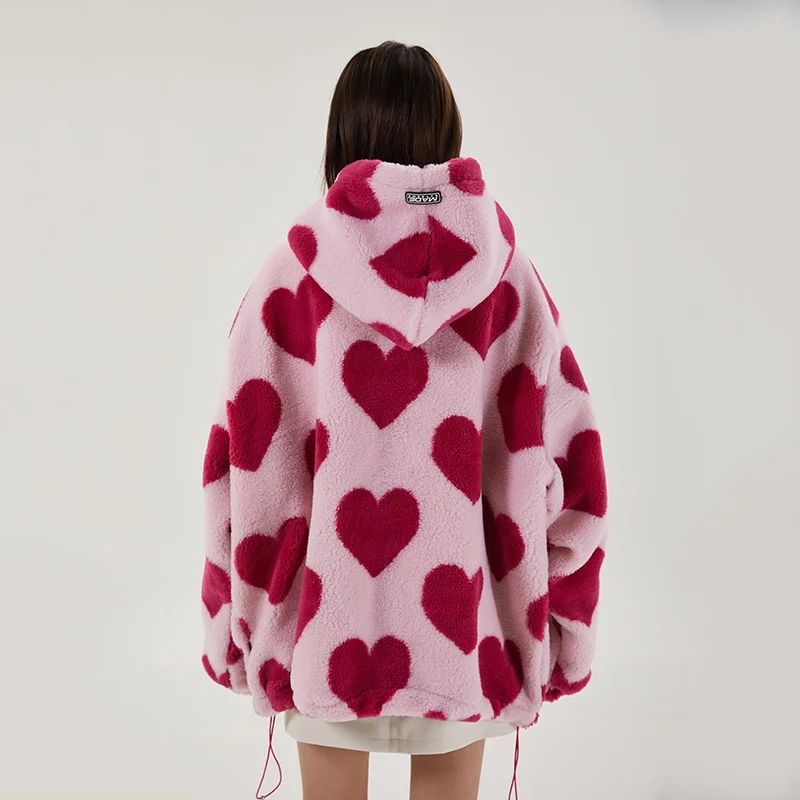 Chaqueta de piel de oveja sintética para mujer, Abrigo con capucha y estampado a la moda, grueso y cálido, holgado, talla grande, ropa de calle de felpa para invierno