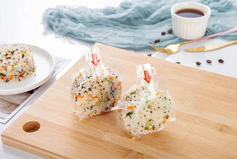 100pcs Round Rice Ball Packing Bag Clear Anti-fog Bag Easy Tear Sushi Onigiri Packaging Plastic Bag