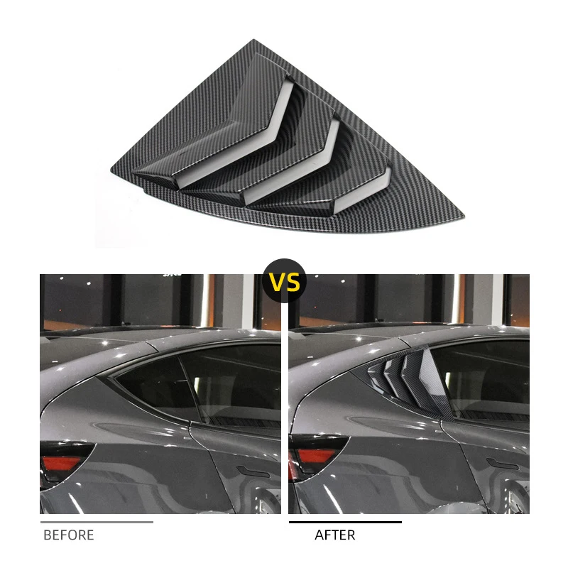 2PCS Car Rear Window Triangle Exterior Real Three Leaves Shutter Deflector Decoration Modified Accessrories For Tesla Model Y