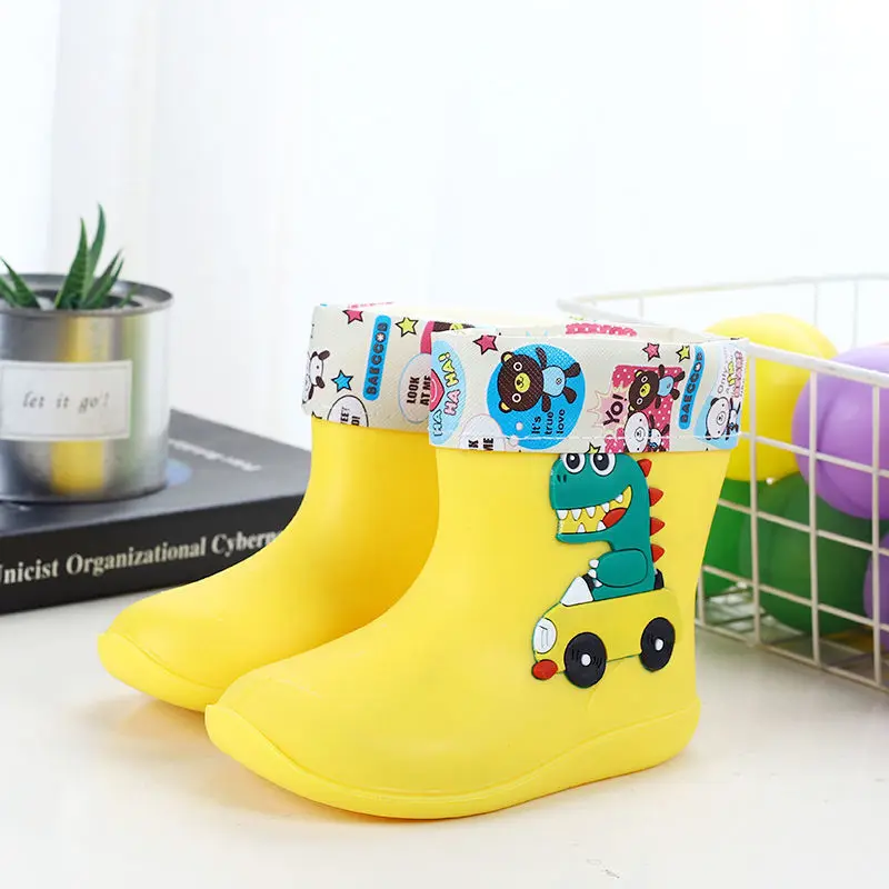 Kid Girls Rain Boots Cartoon Water Shoes with Cotton Liner All Seasons Rain Boots for Children OLOME Baby Boys Waterproof Shoes