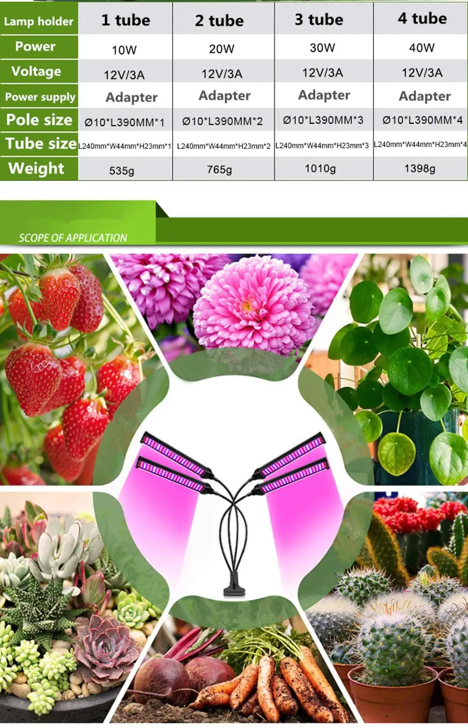 LED Grow Lamp with Wireless Timing Dimming Shelf, Indoor Hydroponic Seedlings Flower, Phyto Lamp, 660NM + 460NM, 1, 2, 3, 4