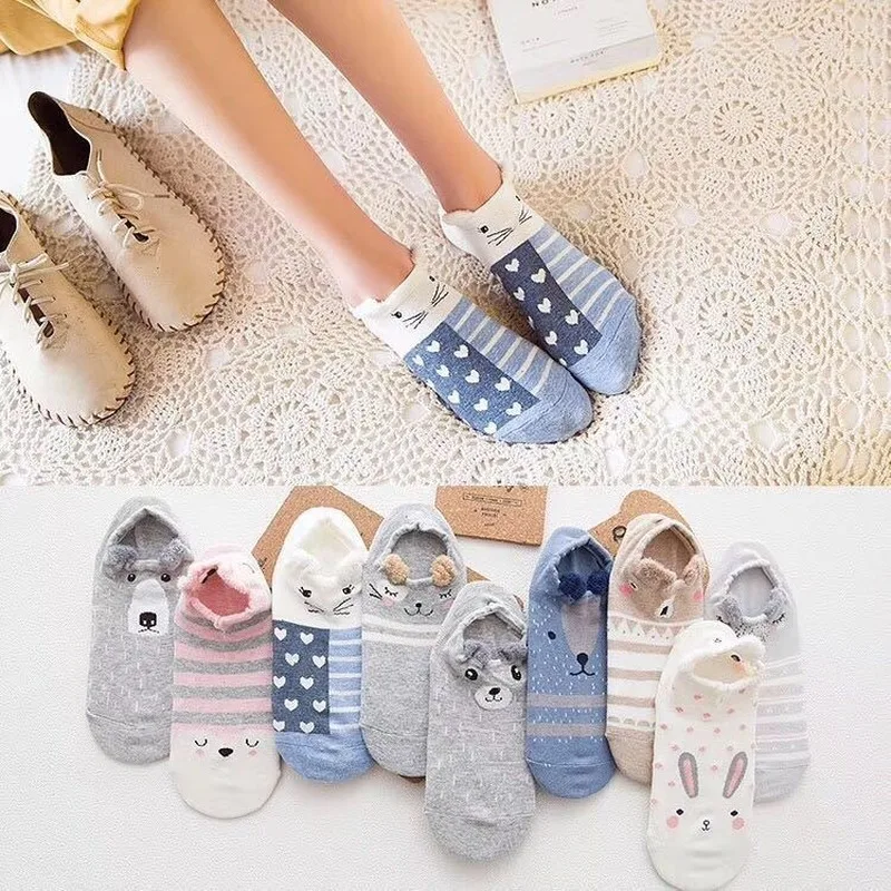 Fashion cartoon lion unicorn cat fox rabbit dog socks cute animal female socks summer funny short ankle socks ladies cotton sock