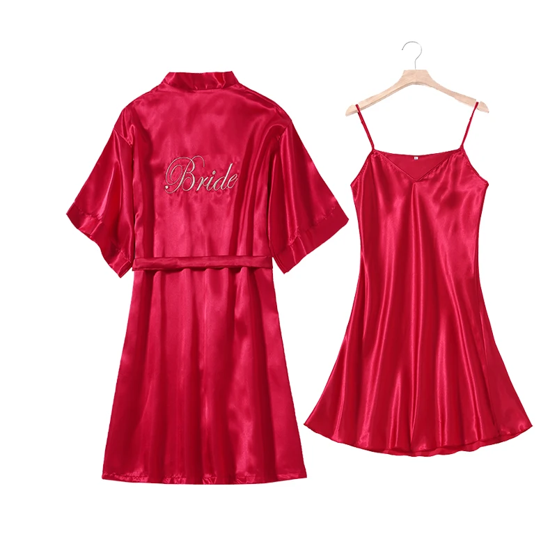 Women Wedding Party Bride Pajama Sleepwear Bridesmaid Night Dress Suits Silk Adult Robe Sets