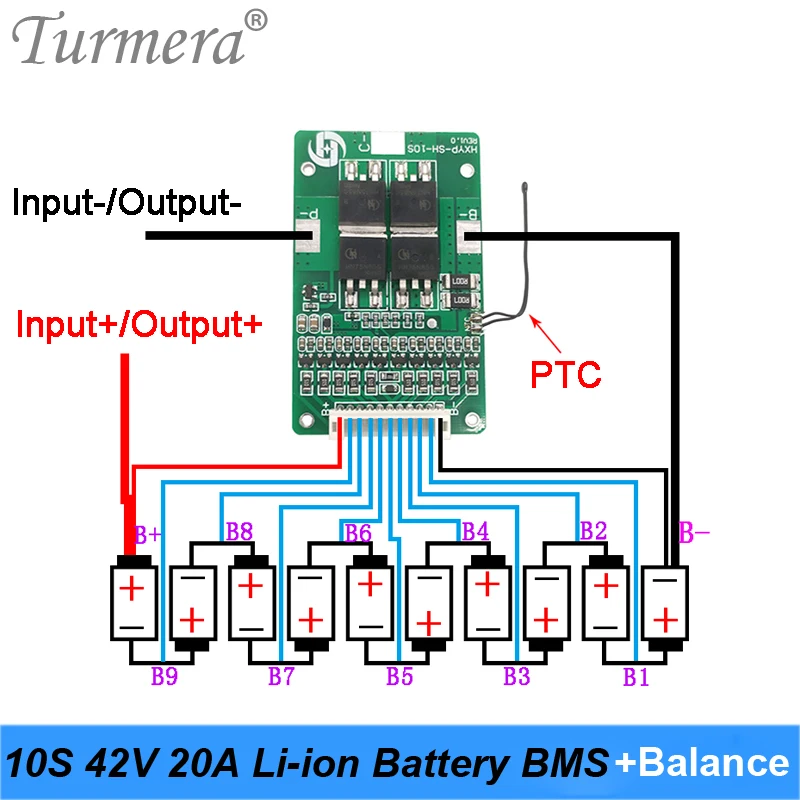 Turmera 10S 36V 42V 20A bateria litowa BMS z balansem i PTC PCM płyta ochronna do e-skuterów i akumulatorów rowerowych