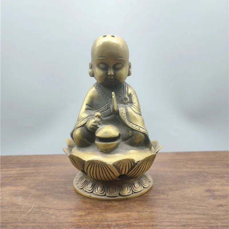 

Collection Old Bronze Brass Hand-Carved Little Monk Meditation Statue Incense Burner Statues et Sculptures Collection Ornaments