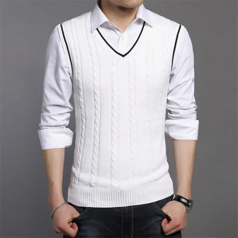 

2020 Sweater Men Fashion Sleeveless Knitted Vest Male V-Neck Pullover Male Jacket Slim Solid Casual Mens Woolen Sweaters Vest