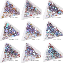 30Pcs Nail Art Rhinestones Holo Flat Shaped Elongated Teardrop Rectangle Phantom Purple Stones For 3D Nails Decorations