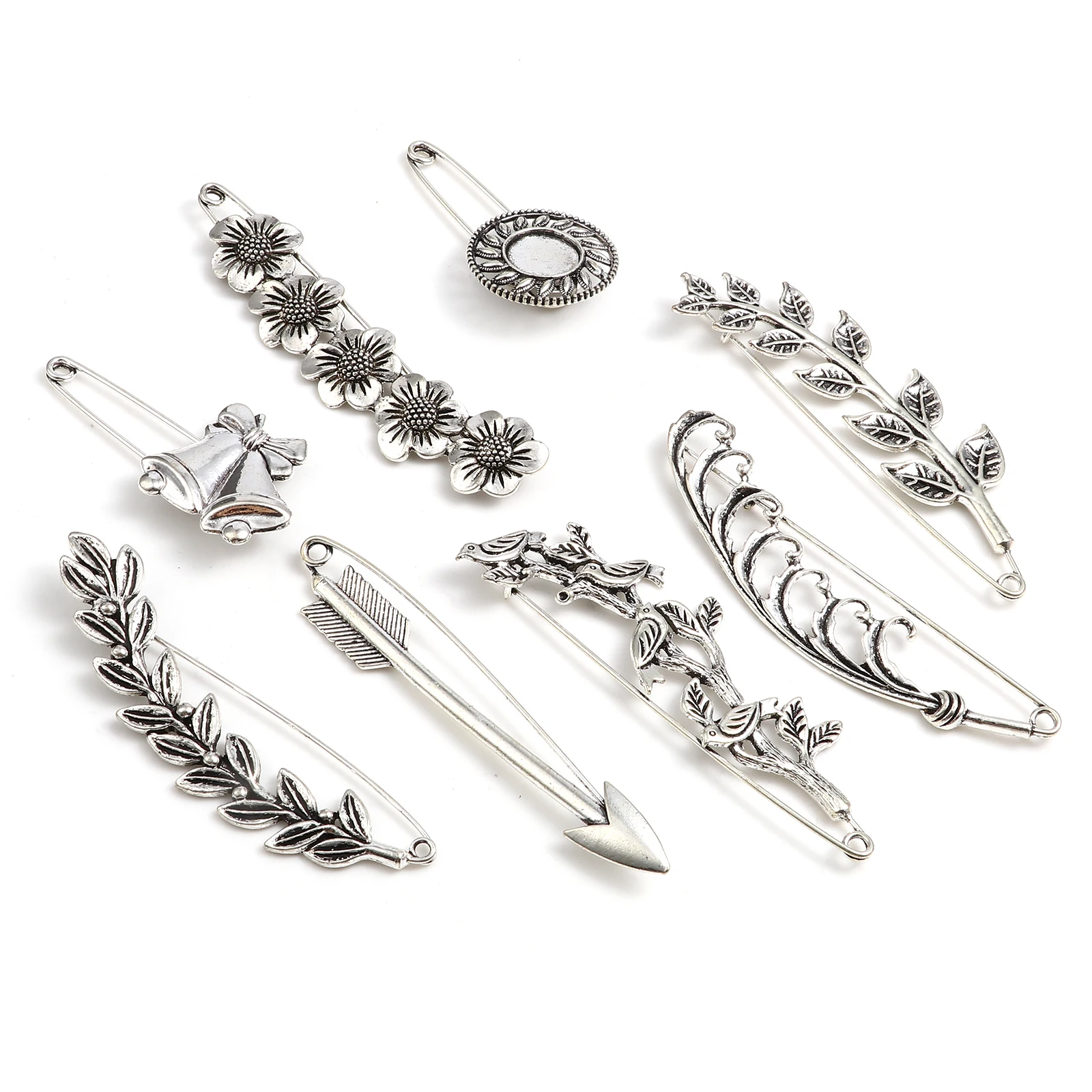 2 PCs Antique Silver Color Pin Brooches Vintage Clothing Brooches For Women Man Sweater Brooch Pins Badge Buckle Accessories