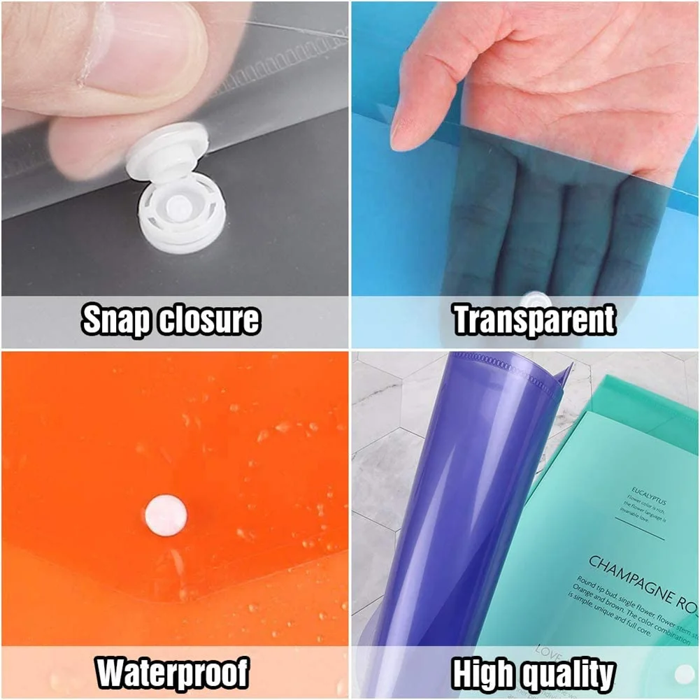 10pcs Poly Envelope File Folder Clear Plastic File Document Bags with Snap Button Closure A4 Pape Letter Size for School Office