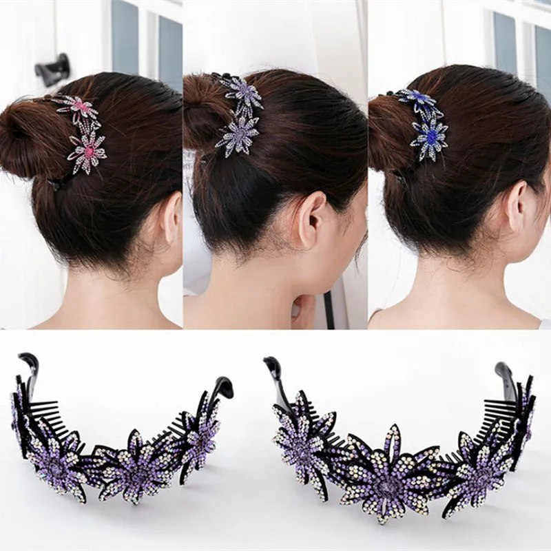 New Rhinestone Hairpin Summer Hair Bun Claws Holders Colorful Bud Hair Claw Clip for Women Fashion Tiaras Hair Jewelry