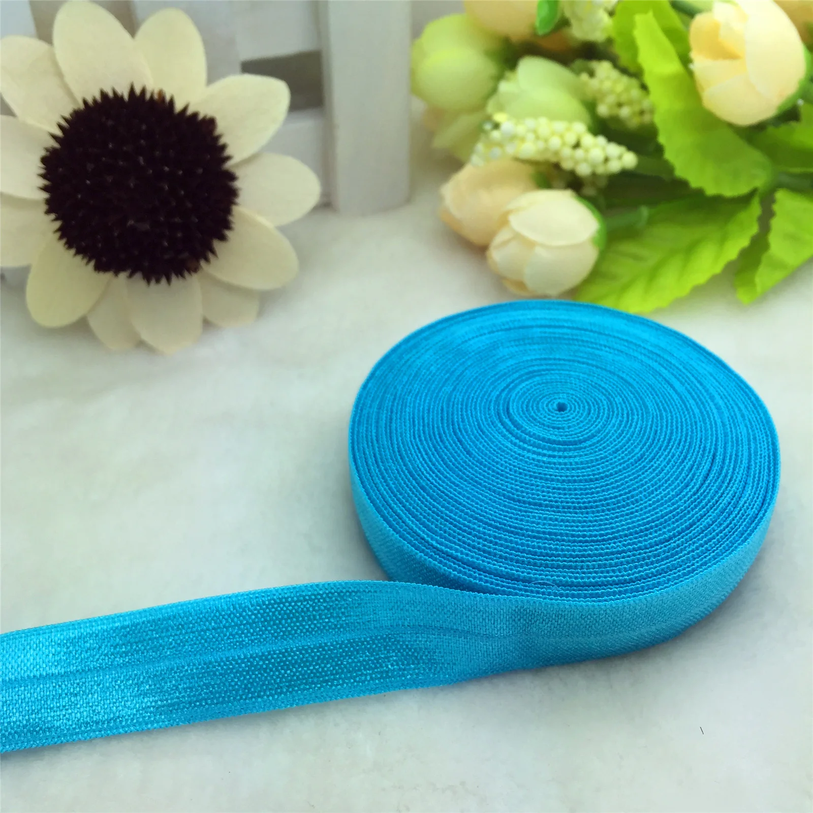 

Hot 15mm 5/10 Yards 5/8" Sky Blue Multirole Fold Over Elastic Spandex Satin Band DIY