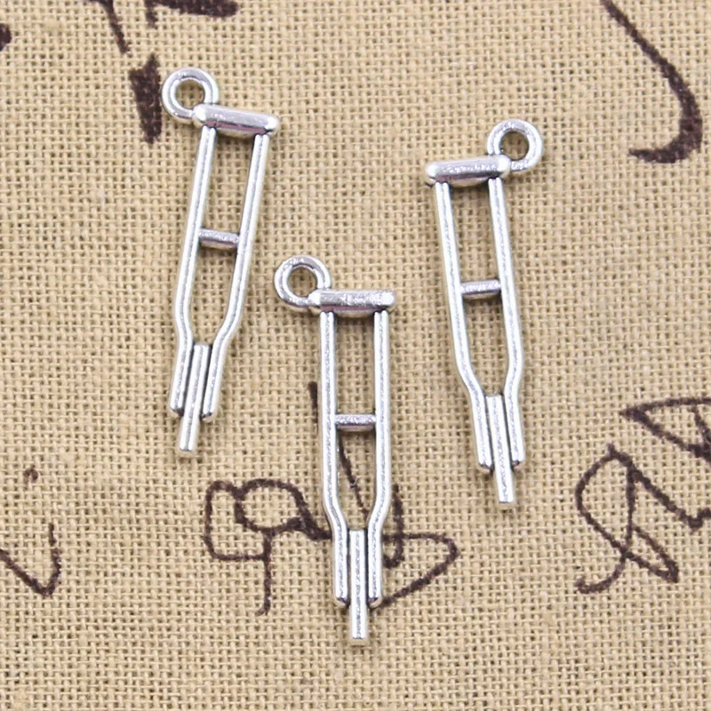 25pcs Charms Crutch Walking Stick 32x10mm Antique Silver Color Pendants DIY Crafts Making Findings Handmade Tibetan Jewelry