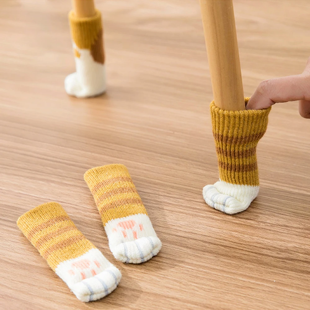 4-piece Table And Chair Foot Cover Cat Claw Knitted Socks Mute Wear-resistant Anti-skid Pad Door Handle Protective Sleeve