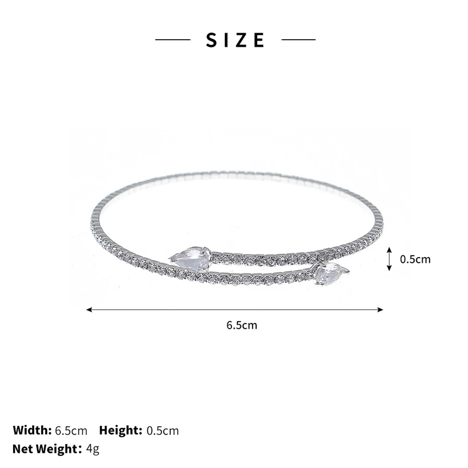 Efily Korean Fashion Rhinestone Bracelet Silver Color Crystal Bangle Bracelet Wedding Party Jewelry for Women Christmas Gift