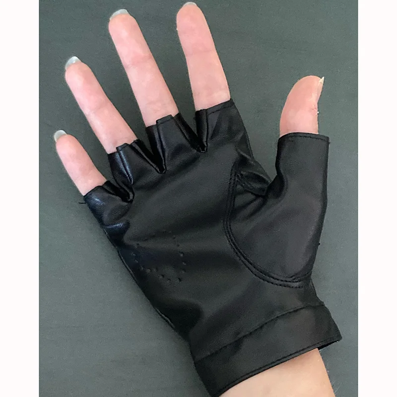 Guantes cortos de cuero sintético para hombre y mujer, manoplas de medio dedo sin dedos, estilo Hip-Hop, para conducir en motocicleta, color negro,