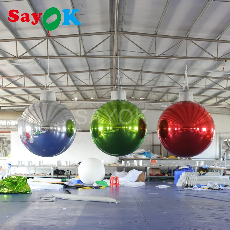 SAYOK Large PVC Inflatable Mirror Ball with Hat Inflatable Mirror Balloons for Party Show Commercial Advertising Decoration