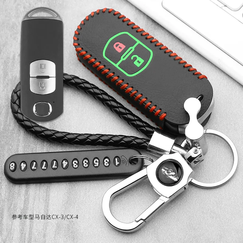 Leather Car Remote Key Case Cover For Mazda 2 3 6 Axela Atenza CX-5 CX5 CX-7 CX-9 2014 2015 2016 2017 Smart 2/3 Buttons