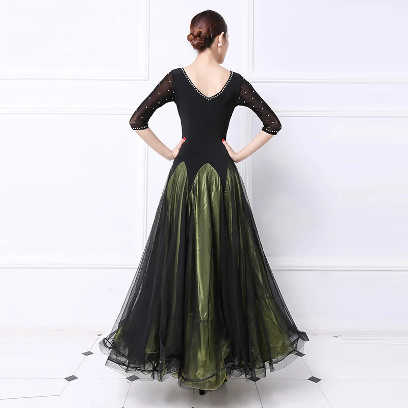 Vestido de dança de salão de baile padrão para mulher alta quaity verde escuro competição dança de salão traje da senhora vestidos flamenco