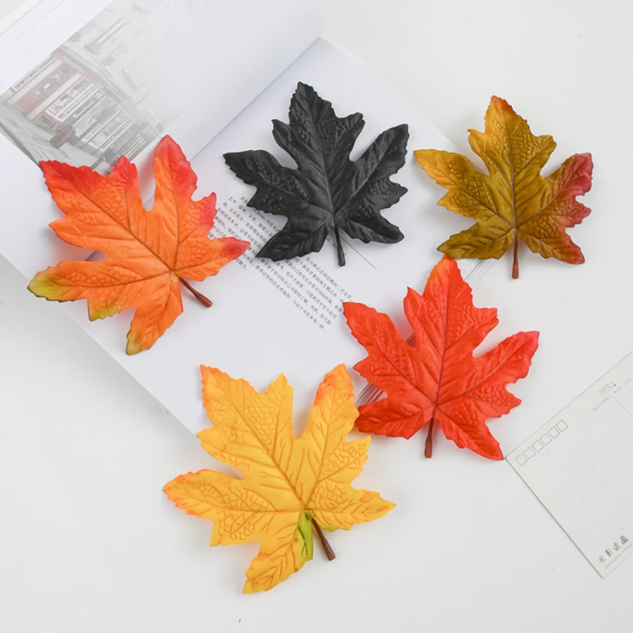 10Pcs High Quality Silk Maple Leaf Halloween New Year Christmas Decoration for Home Wedding Scrapbooking Gifts Artificial Plants