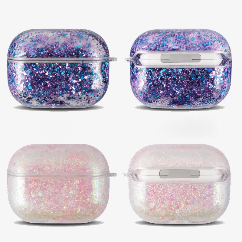 Tùy Chỉnh Tên Logo Hình Chất Lỏng Quicksand Ốp Lưng Glitter Cho Airpods Pro Trong Suốt Chống Cá Nhân Thiết Kế Cứng Máy Tính