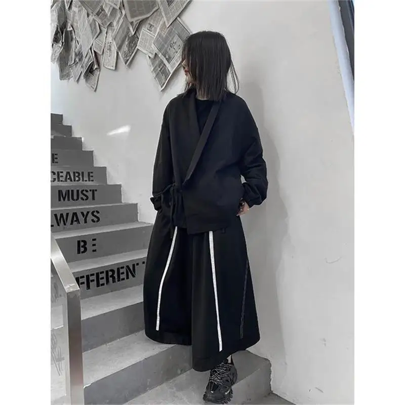 Ladies Pant Skirt Wide Leg Pants Spring/Autumn Classic Black Retro Fashion Loose High Waist Large Size Pants Nine Minutes