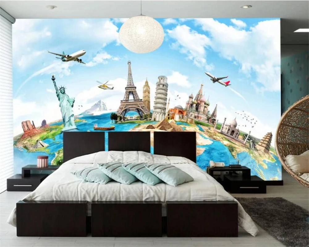 

Customized Wallpaper 3d Europe Travel Around the World Earth Mural Classic Building papel de parede Background Wall paper обои