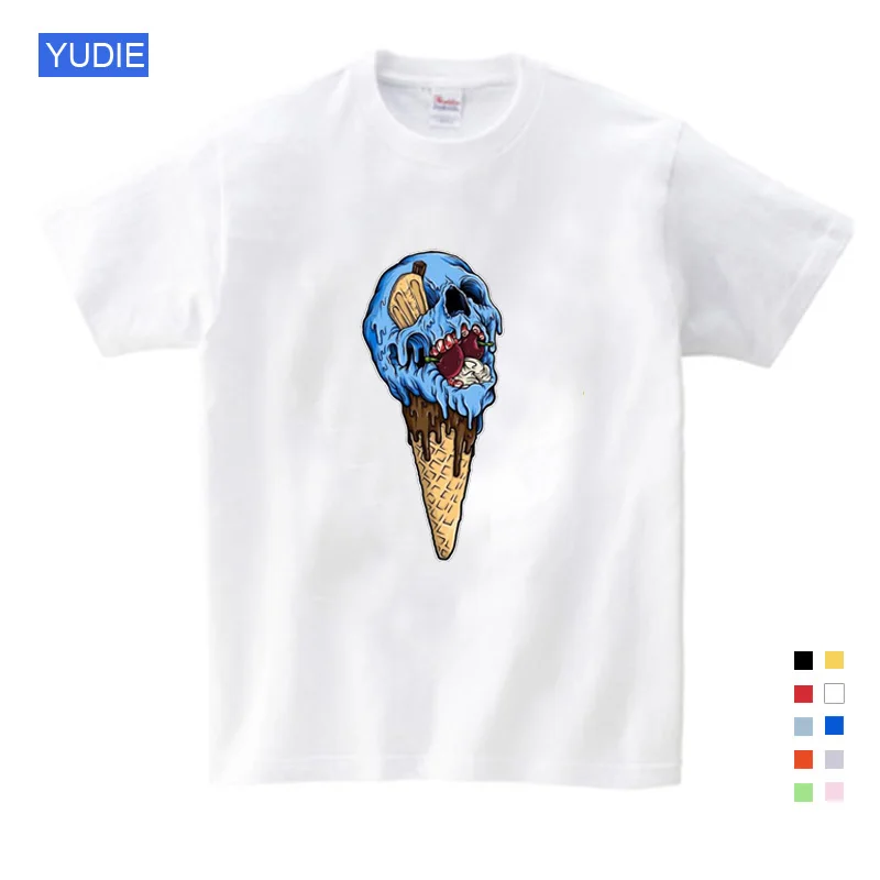 t shirt Cartoon Summer Stamped Skeleton Tee Tops for Boy Girls Children's Clothing Ice Cream Skeleton Shirt Free Shipping YUDIE