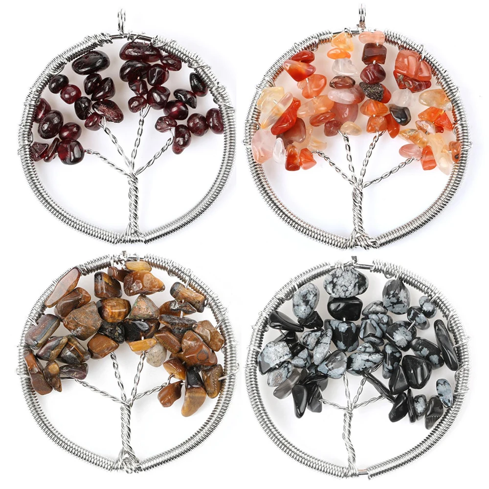 ShinyGem الفولاذ المقاوم للصدأ سلك التفاف سحر جوهرة الحجر الطبيعي شجرة الحياة المعلقات لصنع المجوهرات بسيطة كريستال عقد دي اي واي