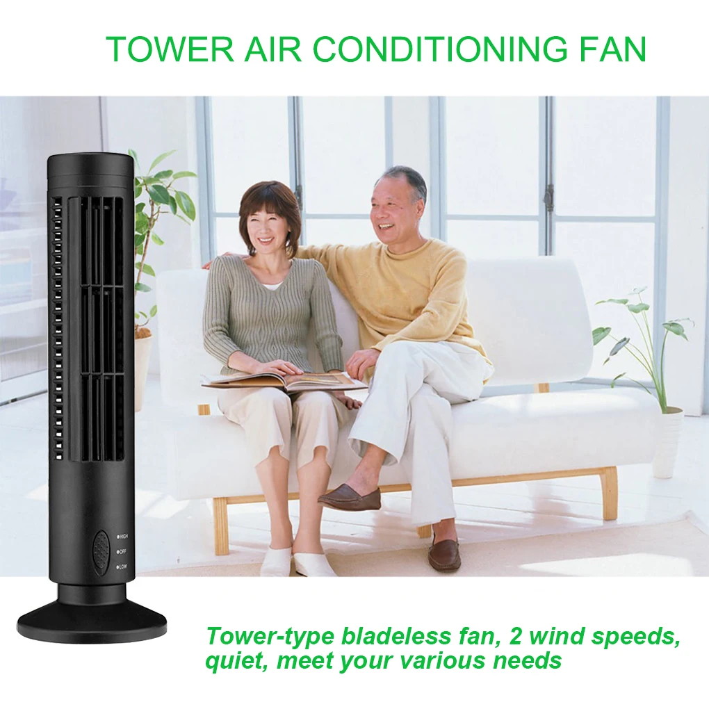 Portable USB Air Conditioner Fan Electric Vertical Bladeless Desk Cooling Fan Full Controller For Home Office Travel Tower Fan