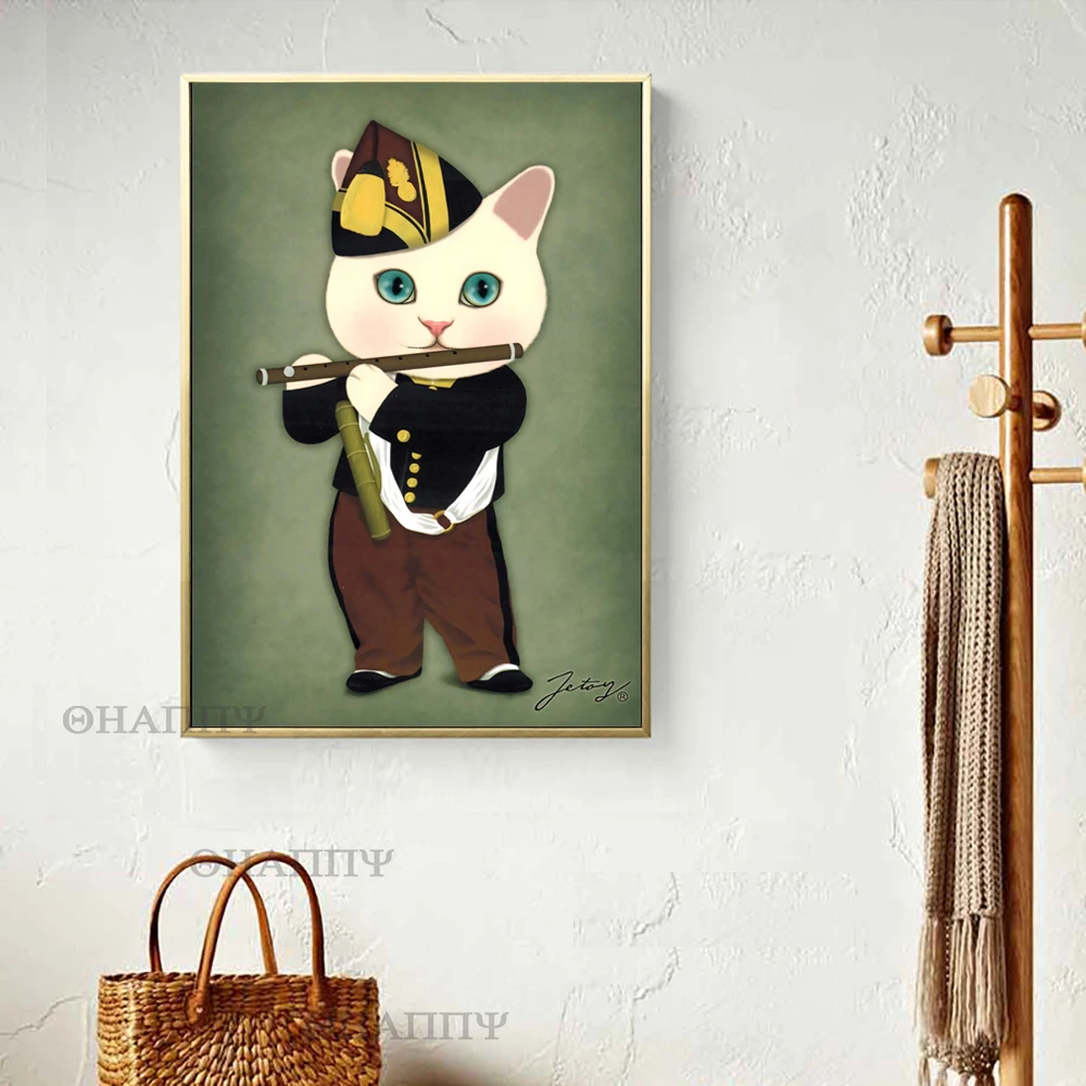 Spoof Famous Painting Girl With Pearl Earring South Korean cat Spoof Cartoon Art Painting porch gift de For Living Room Unframed