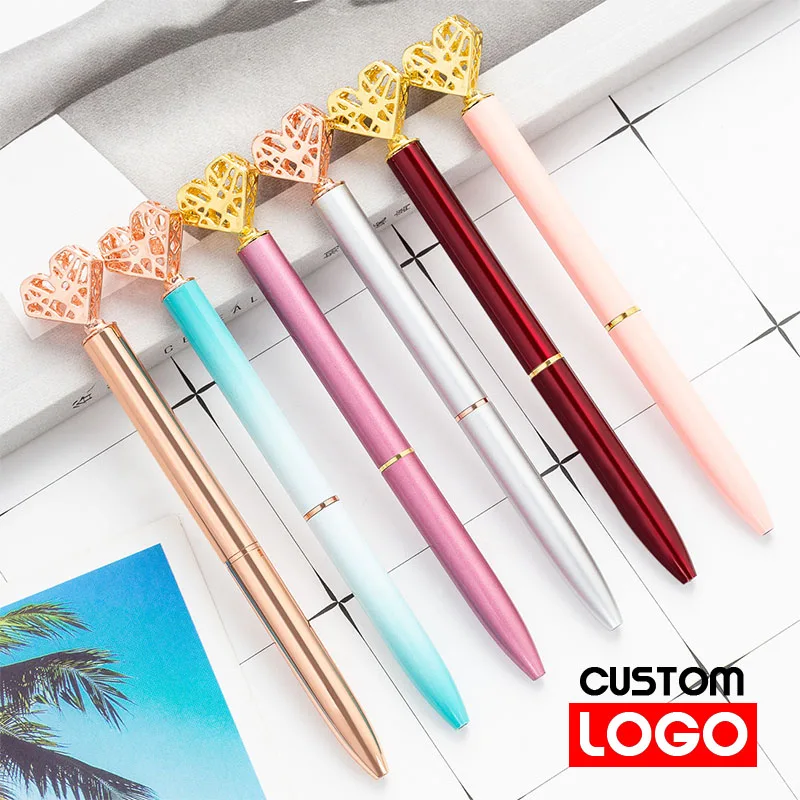 Hollow Love Creative New Metal Ballpoint Pen Customized Logo Text Engraving Signature Pen Gift Pen Couple Send Girls