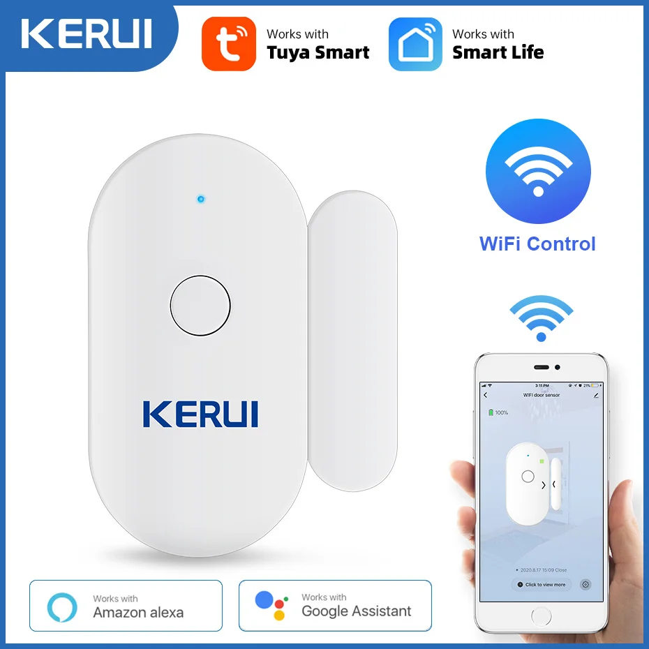 KERUI Tuya Inteligentny dom WiFi Czujnik drzwi Alarm Okno otwarte Zamknięte Detektory Przełącznik magnetyczny APP Alert Samochodowy system bezpieczeństwa ogrodu