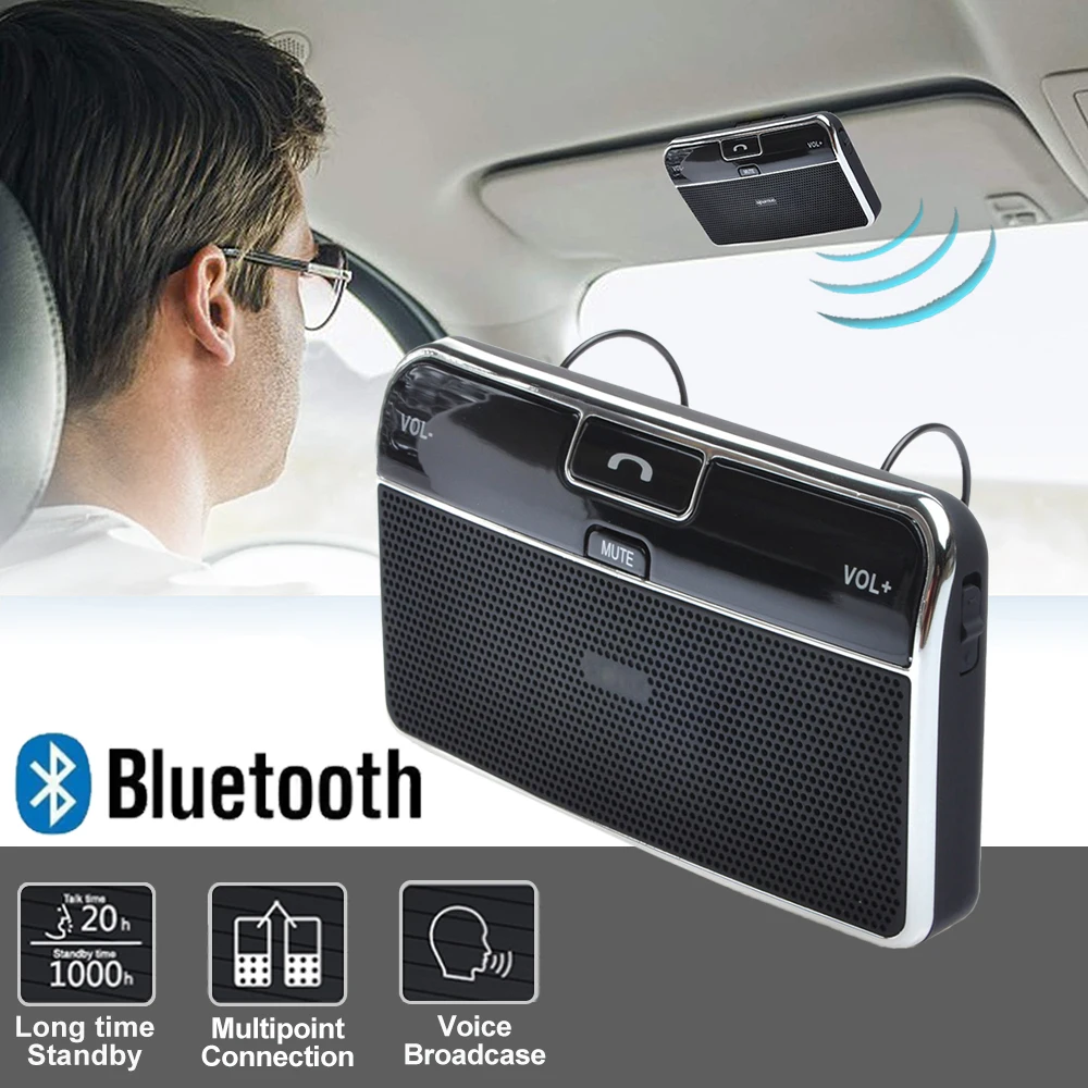 JINSERTA Rechargable Wireless Car Speakerphone Bluetooth Kit Hands free Sun Visor Speaker with Car Charger