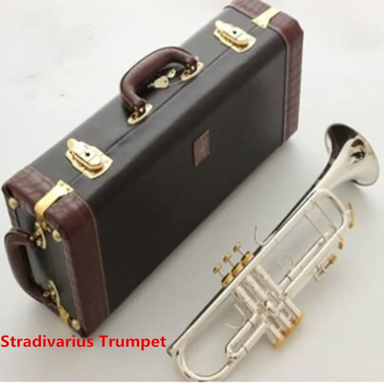 Best quality Stradivarius LT197S-99 Trumpet B Flat Silver Plated Professional Trumpet Musical Instruments & Hard boxs Free ship