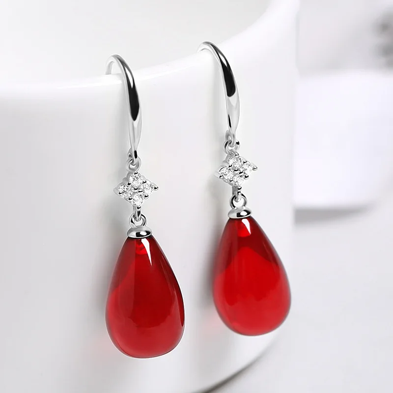 Women Amber Earrings Fashion Natural Red Amber Jewelry 925 Silver Earring Lucky Amulet Gifts For Women Charms Jewellery