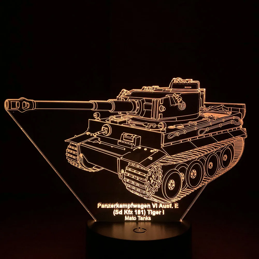 Tiger 1 Model Tank 3D Illusion USB Touch 7-color Acrylic Night Light Table Lamp