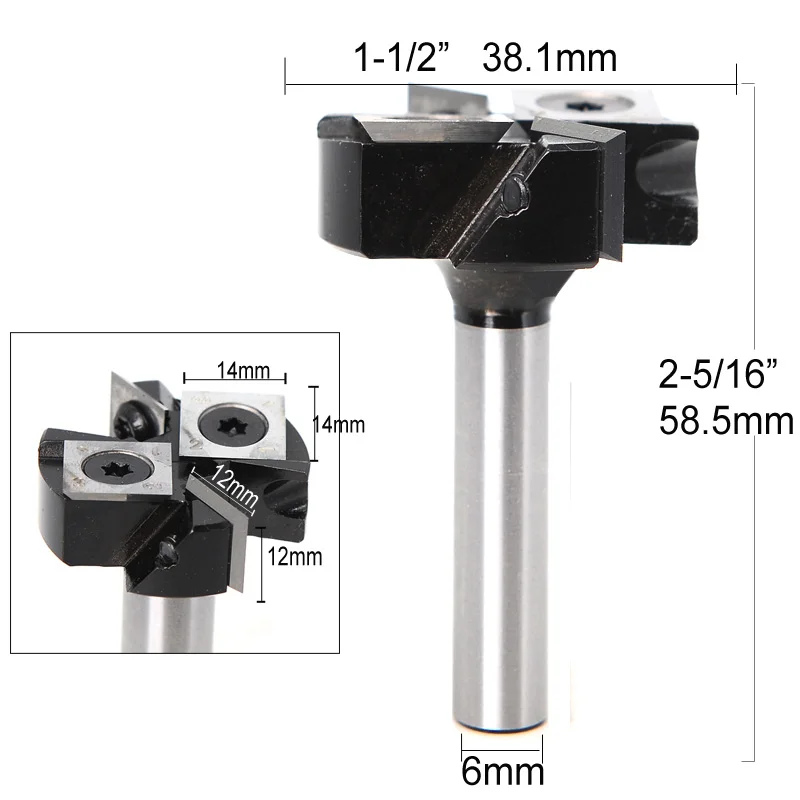 1PC 6.35mm Shank 6mm Router Bit with Milling Cutter Cemented Carbide Woodworking Bits Insert-Style Spoilboard indexable drill