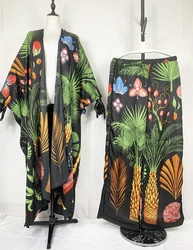 Bohemian Fashion Floral Kimono Strickjacke & Hosen Freie Größe Afrikanische frauen Zwei Stücke Anzug Für Outfit Muslimischen Kaftan