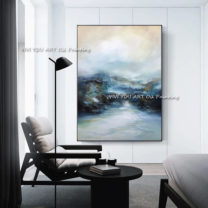 

Abstract Oil Painting Handmade white Cloud Blue Mountain Wall Art Picture Paintings On Canvas Home Decor Unframed