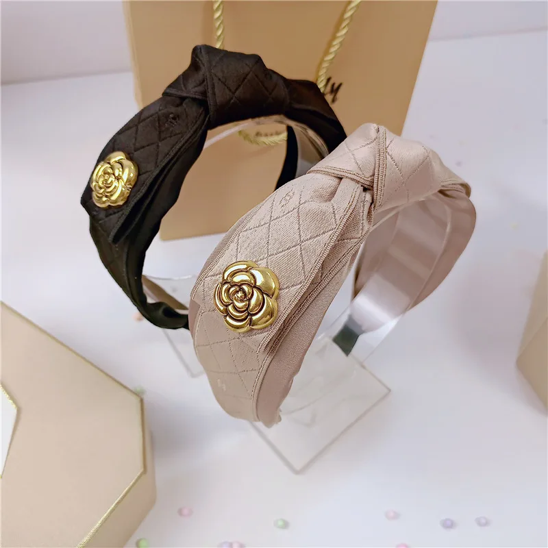 Top Version Elegant PU Headbands for Women High-end PU Leather Simple Camellia Hair Bands Head Wraps Girls Makeup Accessories