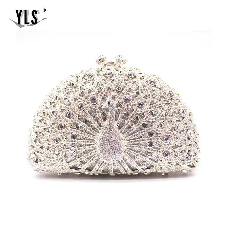 

Animal Peacock Shape Silver Luxury Diamond Evening Clutch Fashion Ladies Party Handbag Women Formal Occasion Wedding bolsos