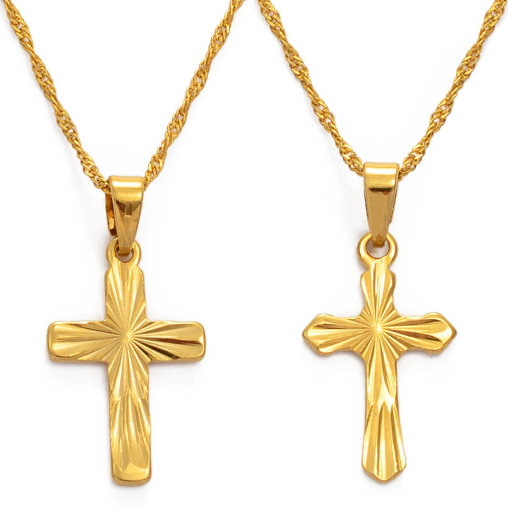 Anniyo Charm Cross Pendant & Necklaces for Women Girls Gold Color Kiribati Hawaiian Guam African Religious Cross Jewelry #231106