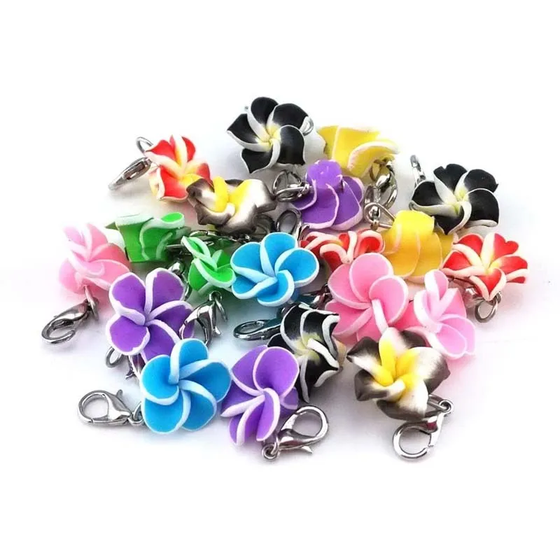 10pcs Assorted Color Frangipani Flower Dangle Charms Pendant Lobster Clasp Jewelry Making Accessory Fit Floating Locket