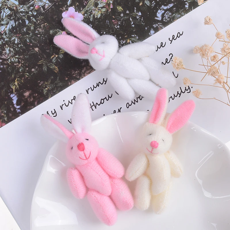 1Pcs 3.5/4/4.5/6/8Cm Zachte Pluche Bunny Bear Mini Joint Konijn Beer Hanger Voor Sleutelhanger Boeket Speelgoed pop Diy Ornamenten Geschenken