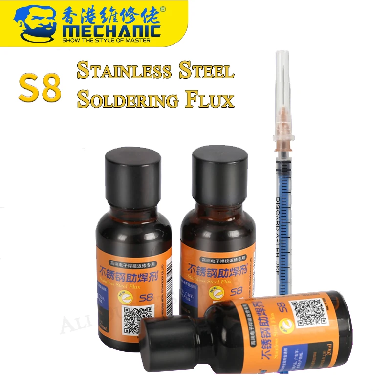 

MECHANIC S8 20ml Stainless Steel Flux Soldering Auxiliar Paste For Copper Zinc Batteries Paste Stainless Welding Repair