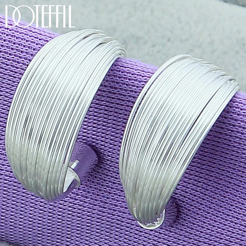 

DOTEFFIL 925 Sterling Silver Multi-Line Hoop Earrings For Women Wedding Engagement Party Jewelry